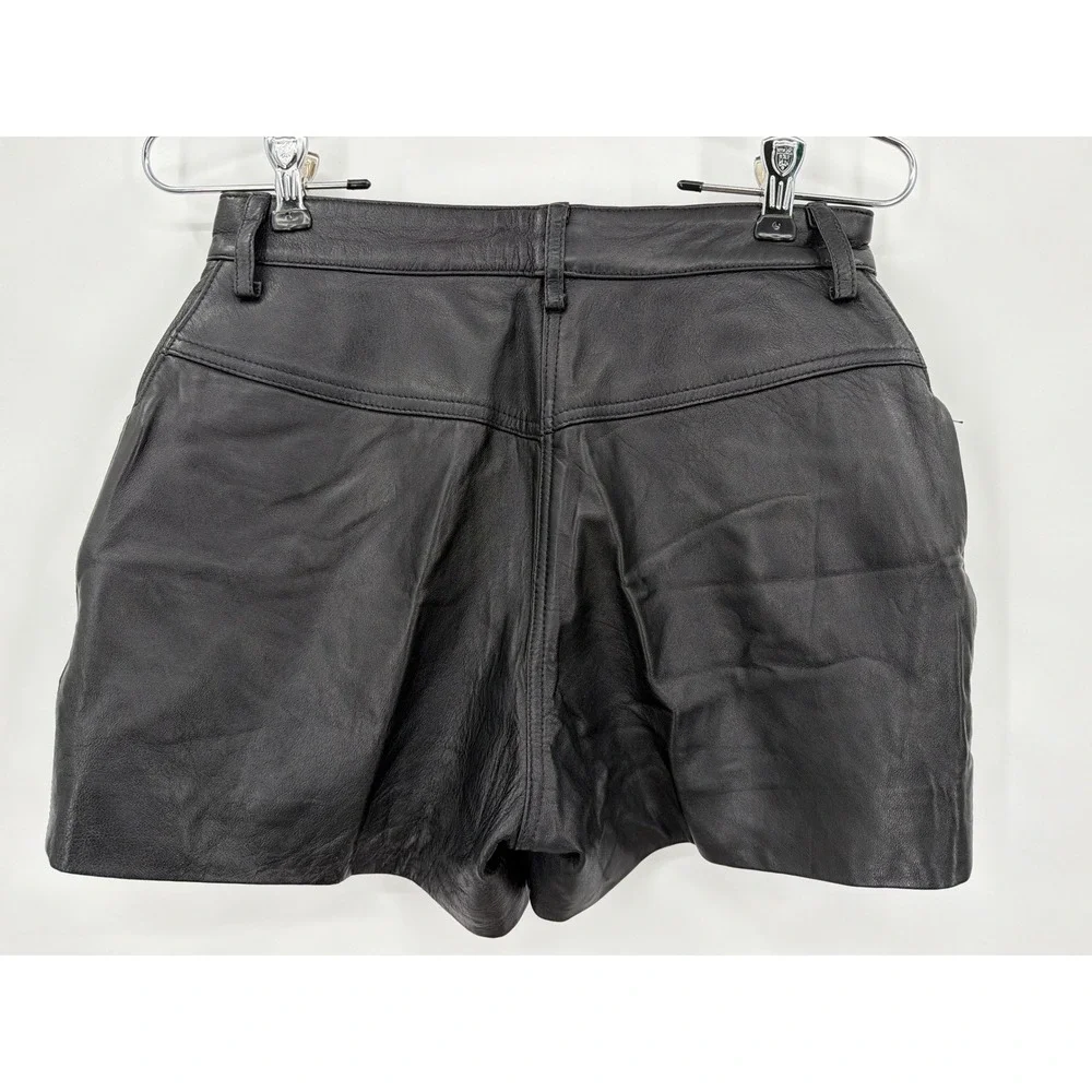 Vintage Leather Limited Black Genuine Soft Leather High Waisted Shorts Womens‎ 8